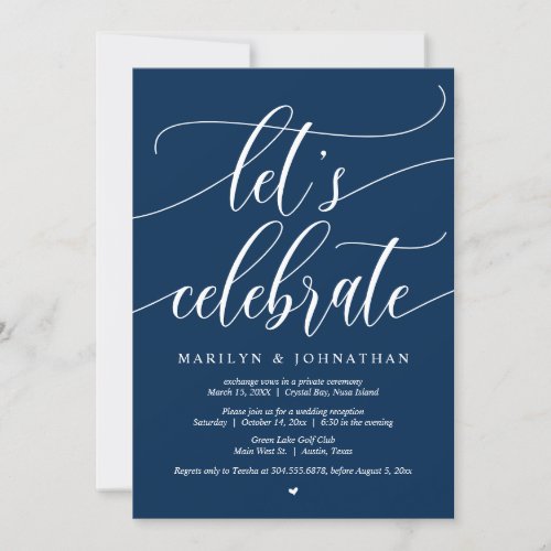 Lets Celebrate Wedding Elopement Party Navy Blue Invitation