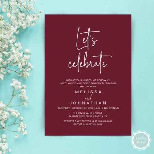 Let's Celebrate, Wedding Elopement Reception Invitation