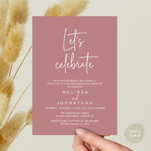 Let's Celebrate, Wedding Elopement Reception Invitation