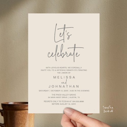 Let's Celebrate, Wedding Elopement Reception Invitation