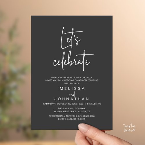 Let's Celebrate, Wedding Elopement Reception Invitation