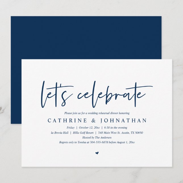 Let's Celebrate, Wedding Rehearsal Dinner Party In Invitation (Front/Back)