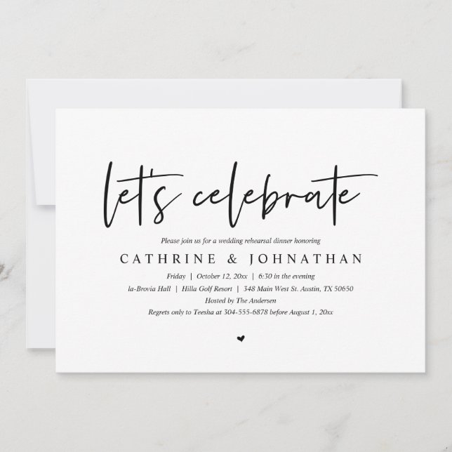 Let's Celebrate, Wedding Rehearsal Dinner Party Invitation (Front)