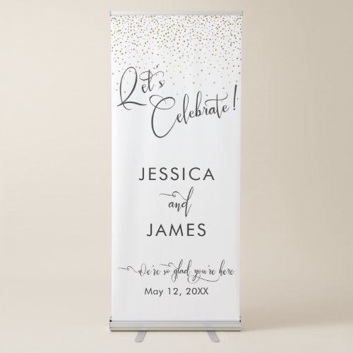Lets Celebrate Wedding Simulated Gold Confetti Retractable Banner