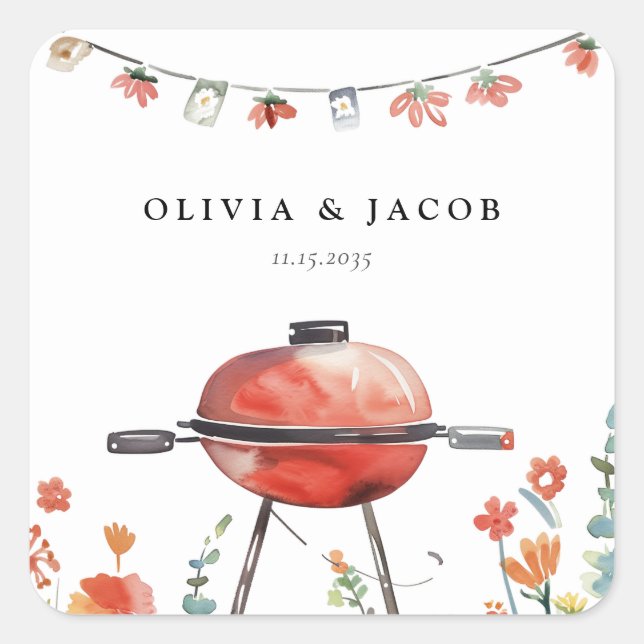 Let's Celebrate with BBQ Couples Shower Square Sticker (Front)