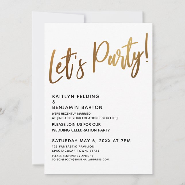Let's Celebration Gold Handwriting Reception Invitation (Front)