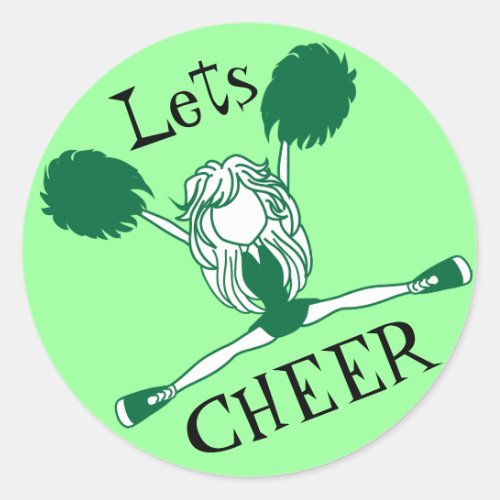 Lets Cheer Green Cheerleader Classic Round Sticker
