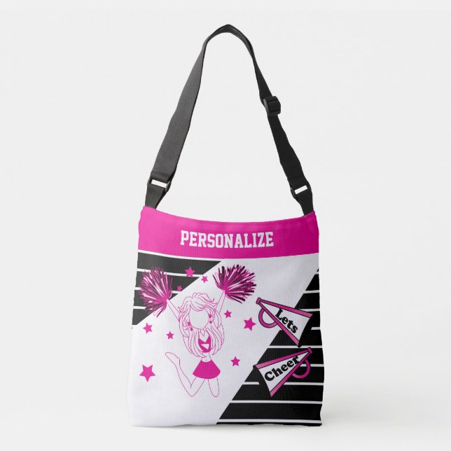 Let's Cheer Hot Pink Cheerleader Girl Crossbody Bag (Front)
