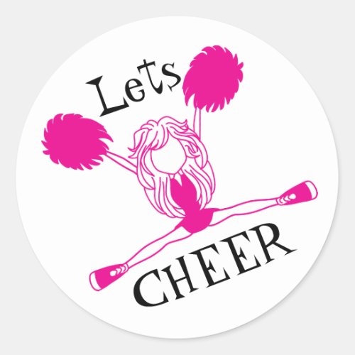 Lets Cheer Pink Cheerleader Classic Round Sticker