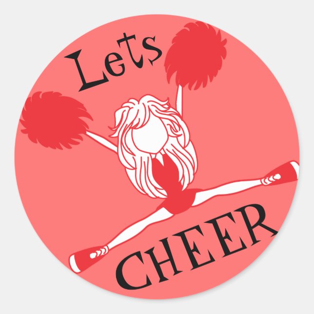Lets Cheer Red Cheerleader Classic Round Sticker (Front)