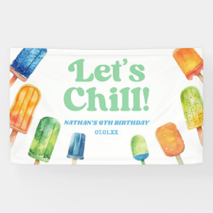 Let's Chill Blue Retro Popsicle Birthday Party Banner