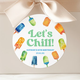 Let's Chill Blue Retro Popsicle Birthday Party Classic Round Sticker