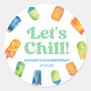 Let's Chill Blue Retro Popsicle Birthday Party Classic Round Sticker