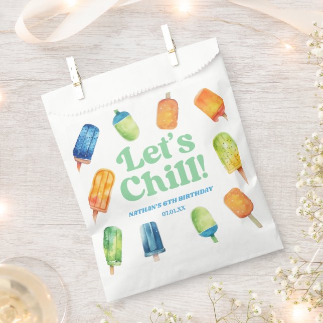 Let's Chill Blue Retro Popsicle Birthday Party Favor Bag (Clipped)