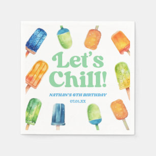 Let's Chill Blue Retro Popsicle Birthday Party Napkins
