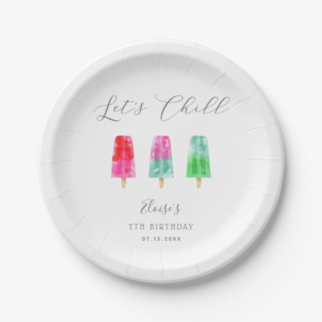 Let's Chill Colorful Popsicles Birthday Party Paper Plates (Front)
