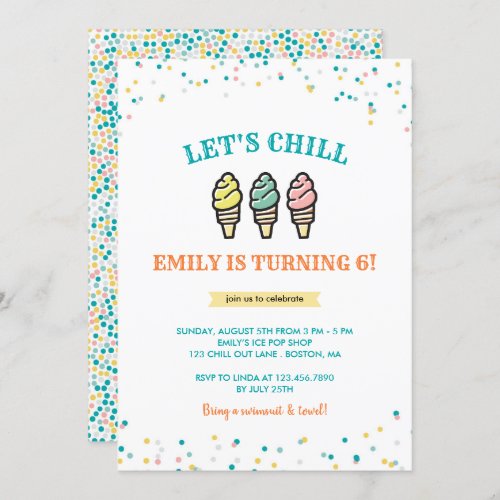 Lets Chill Ice cream Birthday Party Invitation