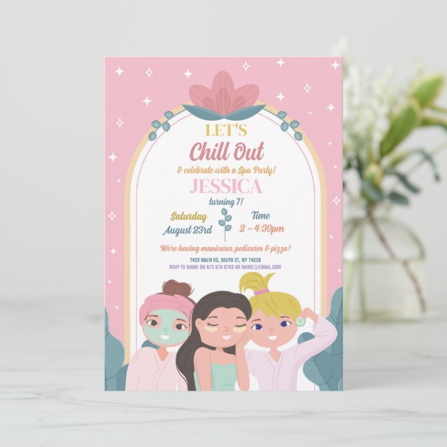 Let's Chill Out Spa Birthday Party Manicure Invitation (Standing Front)
