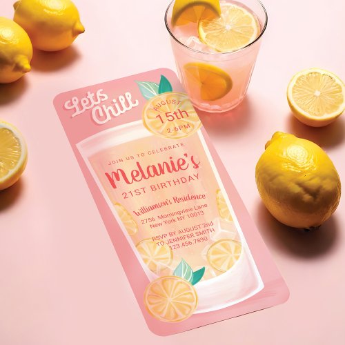 Lets Chill Pink Lemonade Cocktail Glass Birthday Invitation