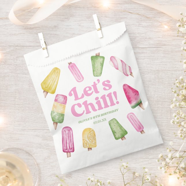 Let's Chill Pink Retro Popsicle Birthday Party Favor Bag (Clipped)