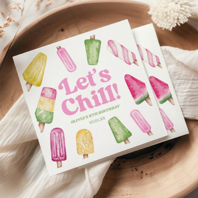 Let's Chill Pink Retro Popsicle Birthday Party Napkins (Creator Uploaded)