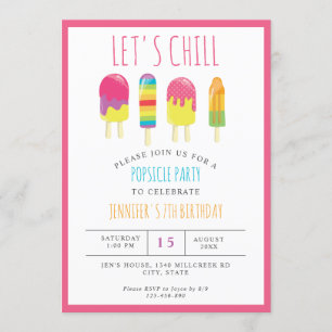 Let's Chill Popsicle Party Birthday Colorful Cute Invitation