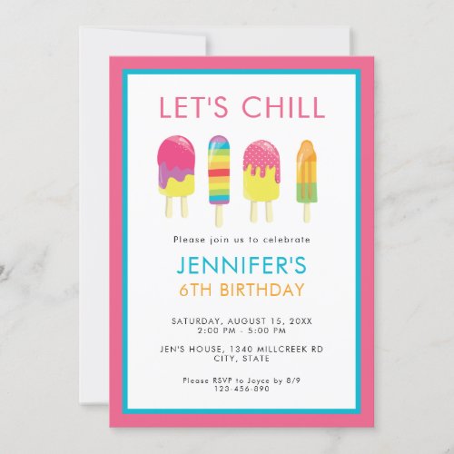 Lets Chill Popsicle Party Birthday Colorful Cute Invitation