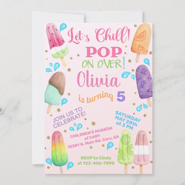 Let's chill popsicles birthday party invitation. invitation (Front)