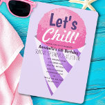 Let's Chill Snow Cone Kids Pink & Purple Birthday Invitation<br><div class="desc">Celebrate your sweetie's special day with this Let's Chill Snow Cone Kids Birthday invitation. This Invite features a giant Snow Cone against a light purple background. The reverse is a pattern of Snow Cones. You can customize this further by clicking on the "PERSONALIZE" button. Matching Items in our shop for...</div>