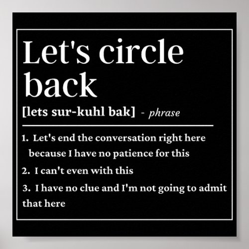 Lets circle back funny definition poster