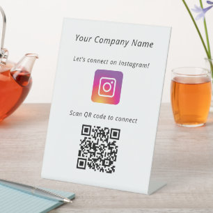 Let's Connect on Social Media QR code Pedestal Sign