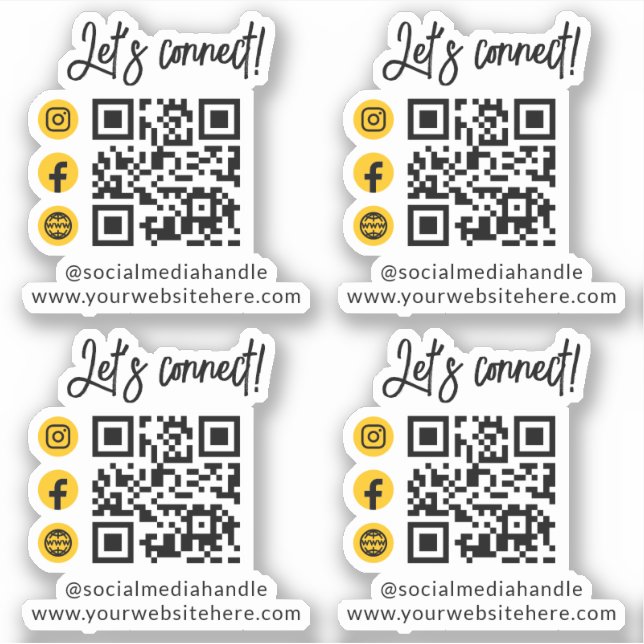 Let's Connect Yellow Social Media Qr Code Sticker (Front)