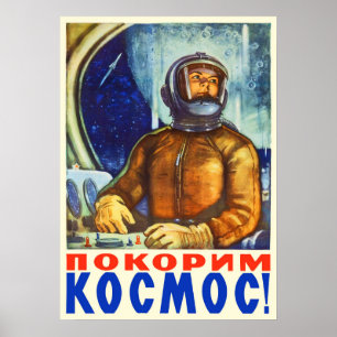 Let's conquer space! — Soviet vintage space post Poster