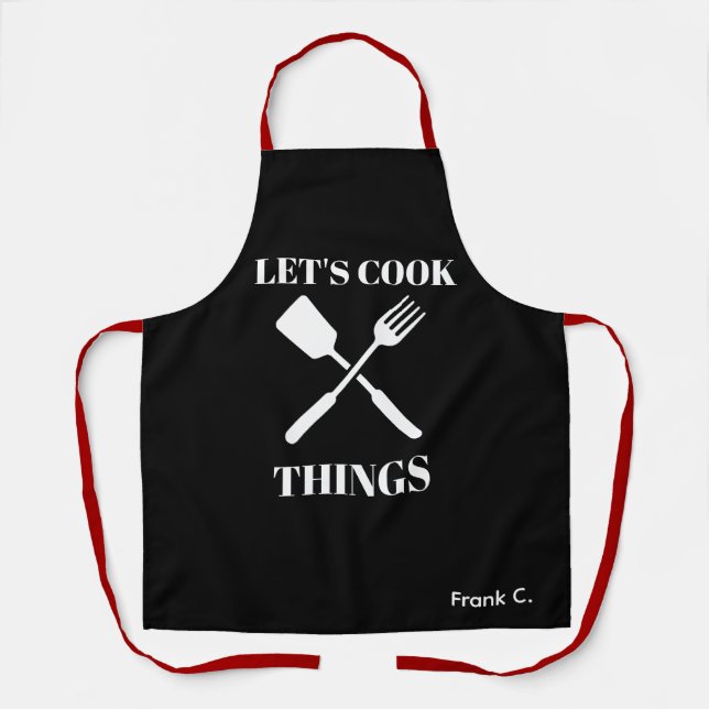 Let's Cook Apron, Custom Name Chef Funny Gift Apron (Front)