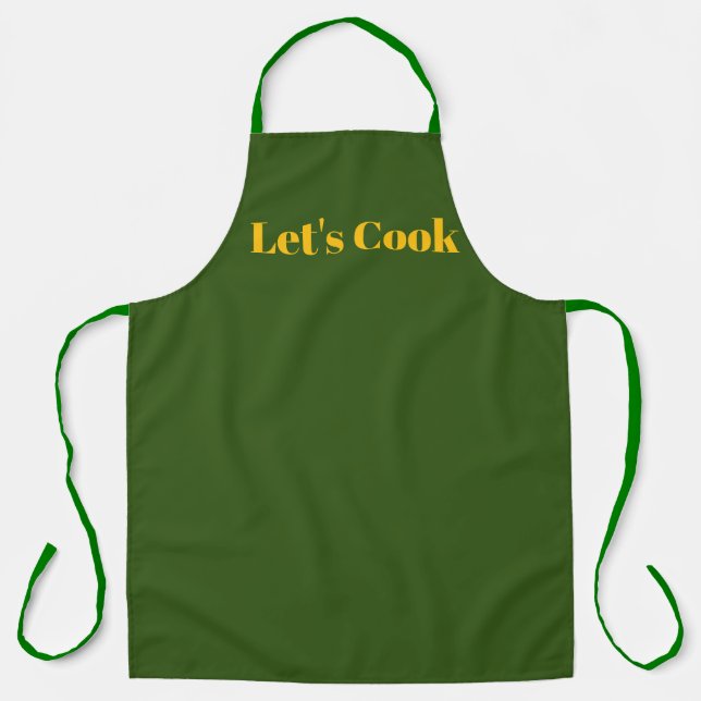 Let's Cook Olive Green  Kitchen Craft Chef  Apron (Front)
