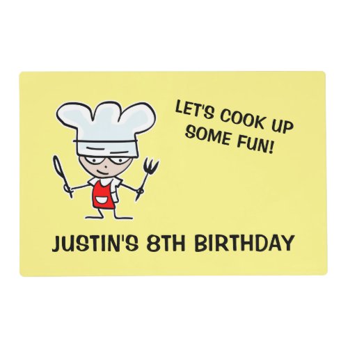 Lets cook up some fun kids cooking Birthday party Placemat