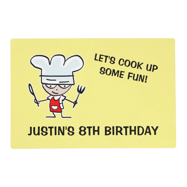 Let's cook up some fun kids cooking Birthday party Placemat (Front)