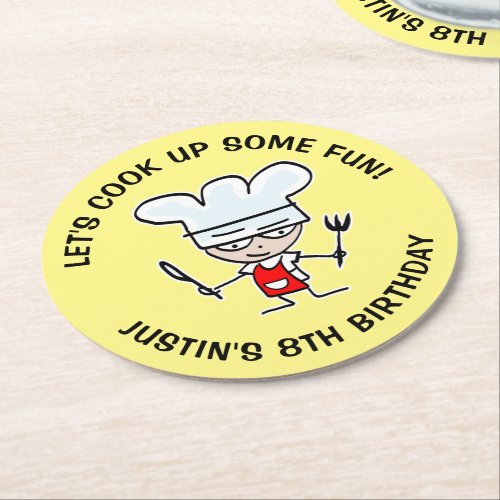 Lets cook up some fun kids cooking Birthday Round Paper Coaster