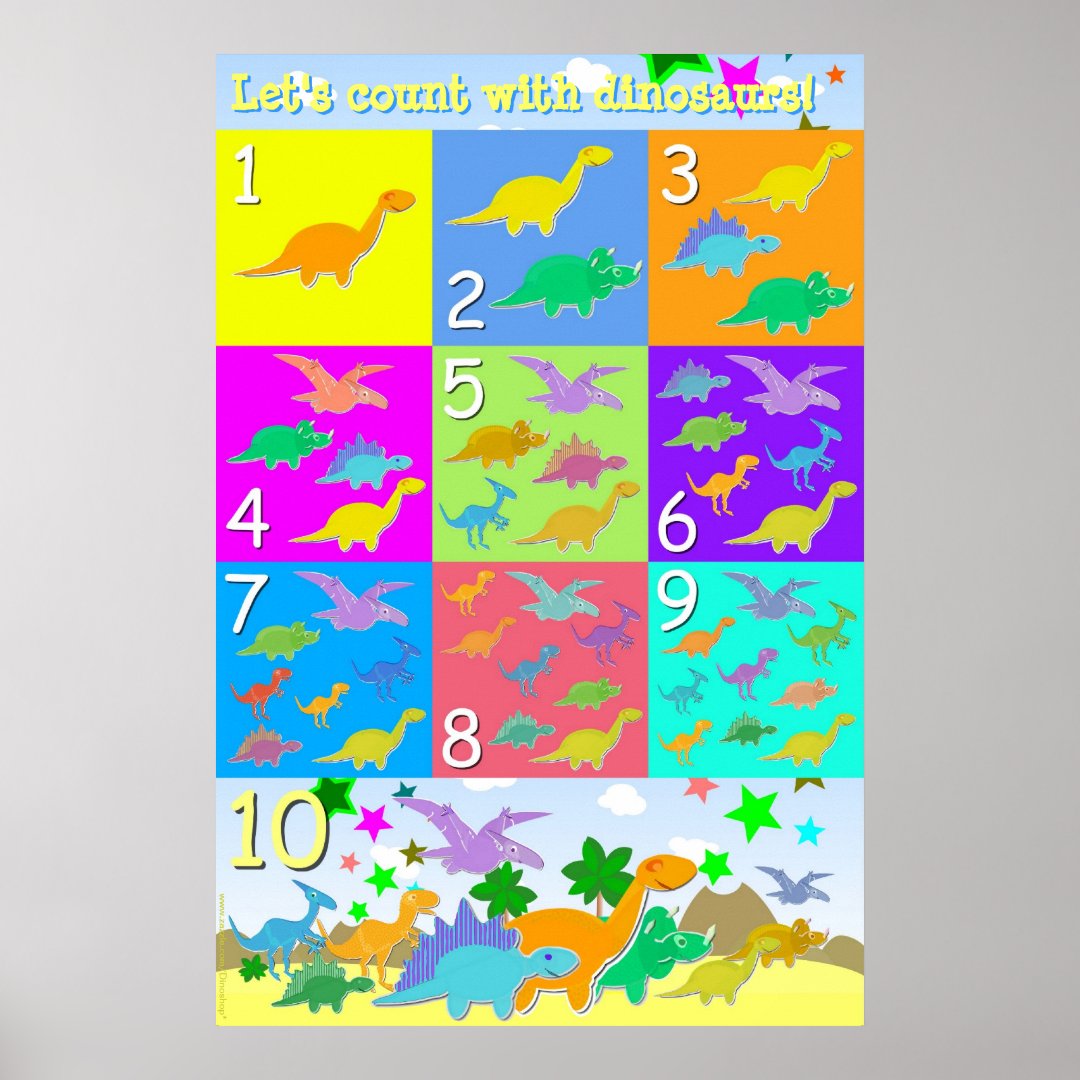 Let's Count With Dinosaurs Numbers 1 - 10 Counting Poster | Zazzle