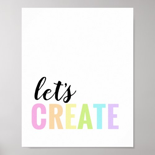 Lets Create Playroom Pastel Rainbow Poster