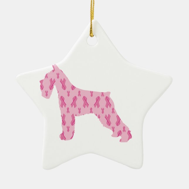 Lets Cure Cancer Ribbon Schnauzer Ceramic Ornament (Front)