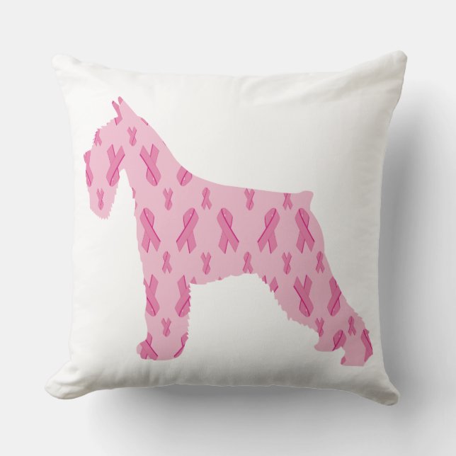 Lets Cure Cancer Ribbon Schnauzer Throw Pillow (Front)