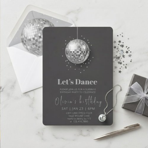 Let's Dance Disco Ball Birthday Invitation