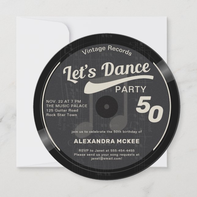 Let's Dance Vintage Groovy Black 50th Birthday Invitation (Front)