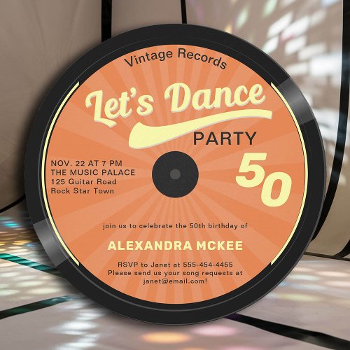 Lets Dance Vintage Groovy Orange 50th Birthday Invitation