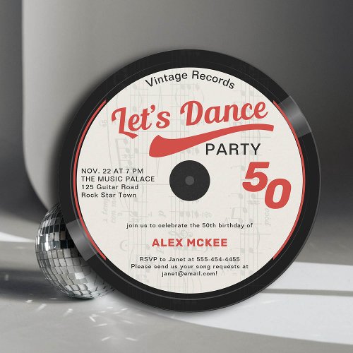 Lets Dance Vintage Groovy Record 50th Birthday Invitation