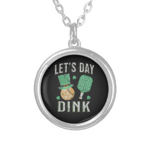 Let's day dink funny pickleball  silver plated necklace