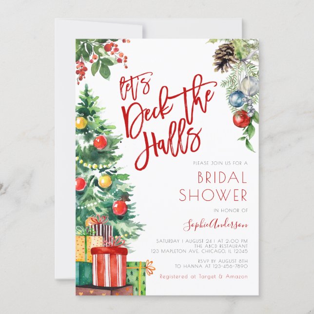 Let's Deck the halls Christmas Bridal Shower Invitation (Front)