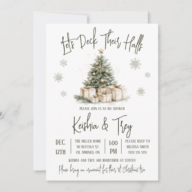 Let's Deck Their Halls, Holiday Bridal Shower Invitation (Front)