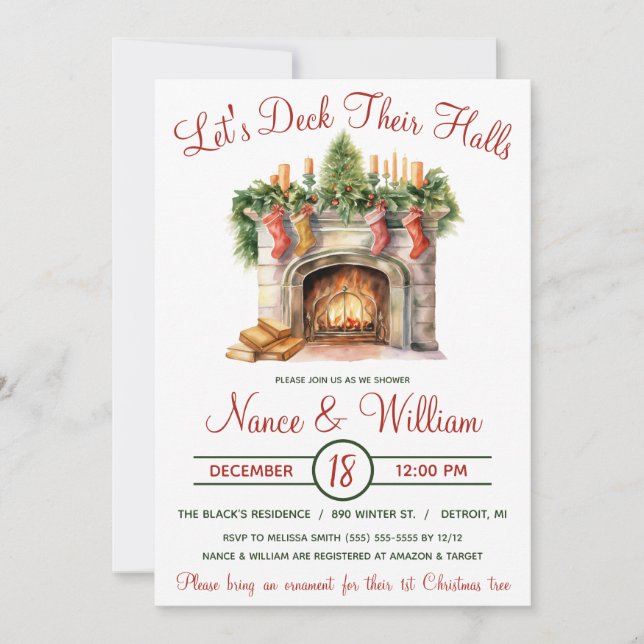 Let's Deck Their Halls, Holiday Bridal Shower Invitation (Front)
